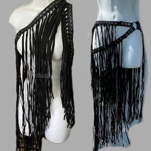 NEW with Tags Dolls Kill Club Exx double layered fringe belt Grommet D ring XS S